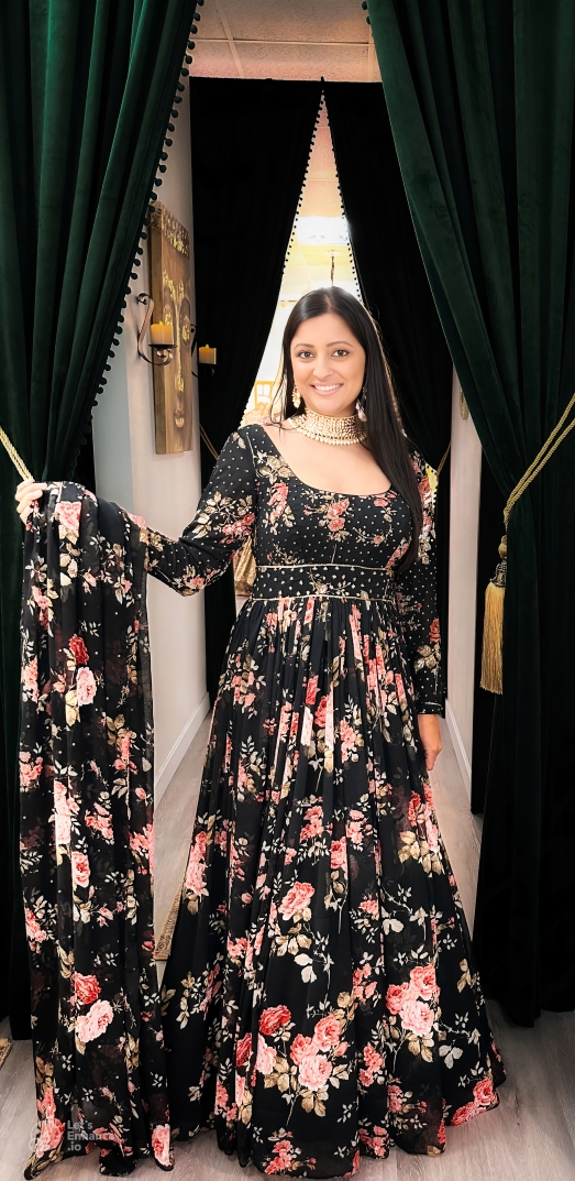 designer black floral indian outfit party wear USA