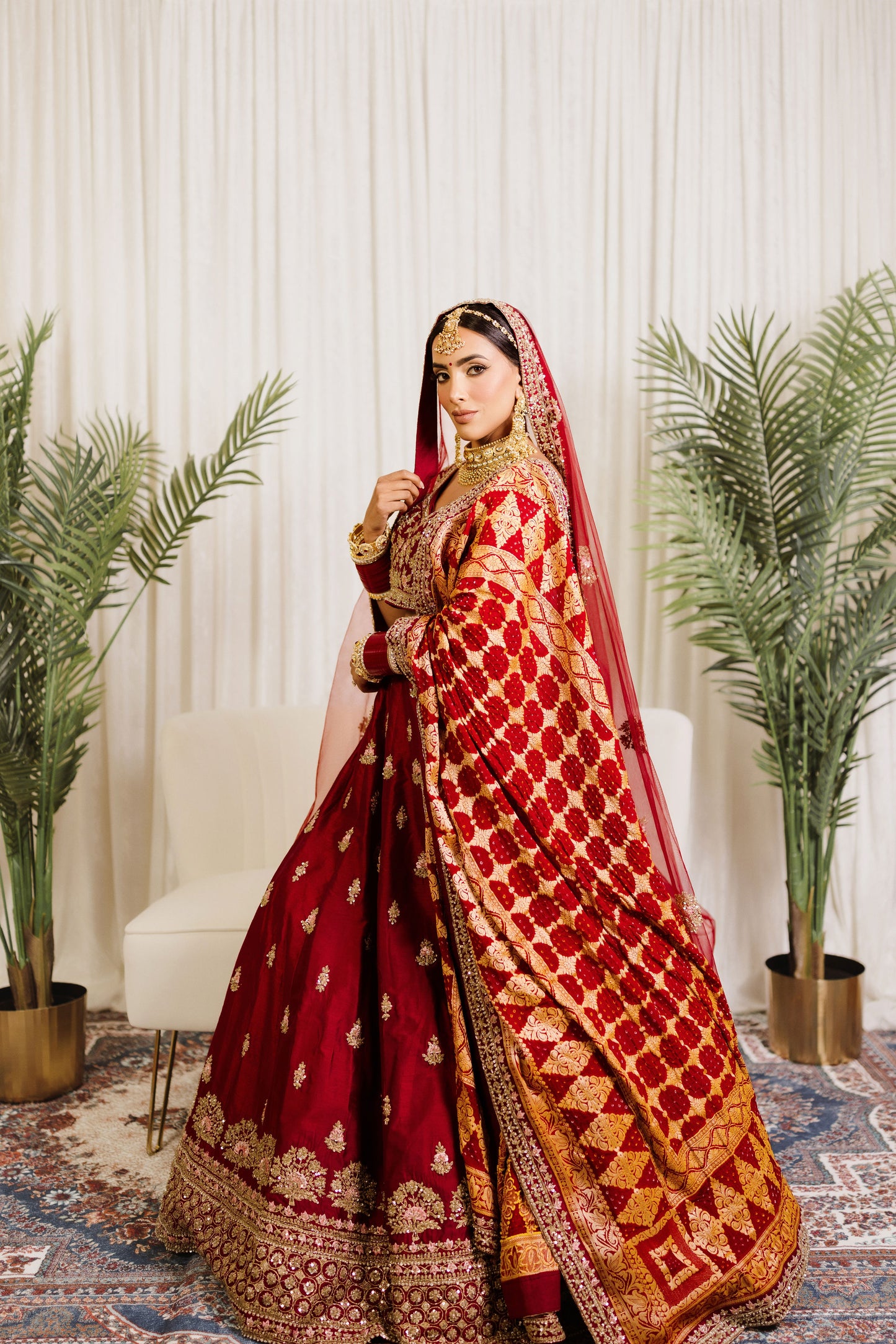 deep crimson red lehenga set with double dupatta wedding wear USA