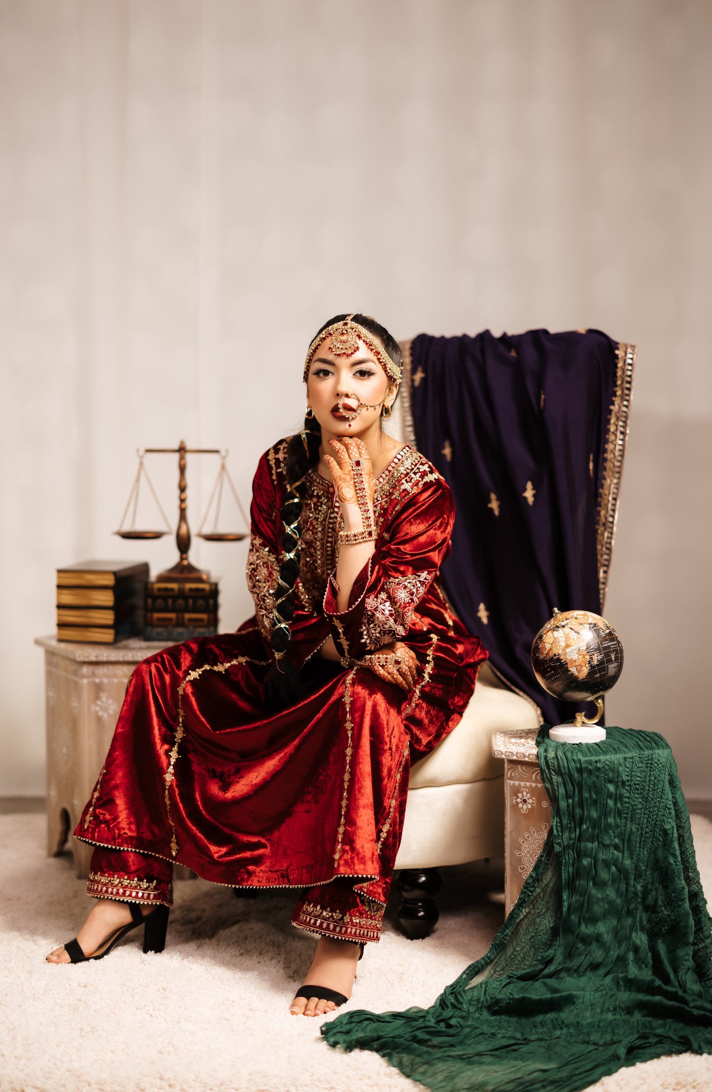crimson red embroidered kurta set with dupatta festive wear USA