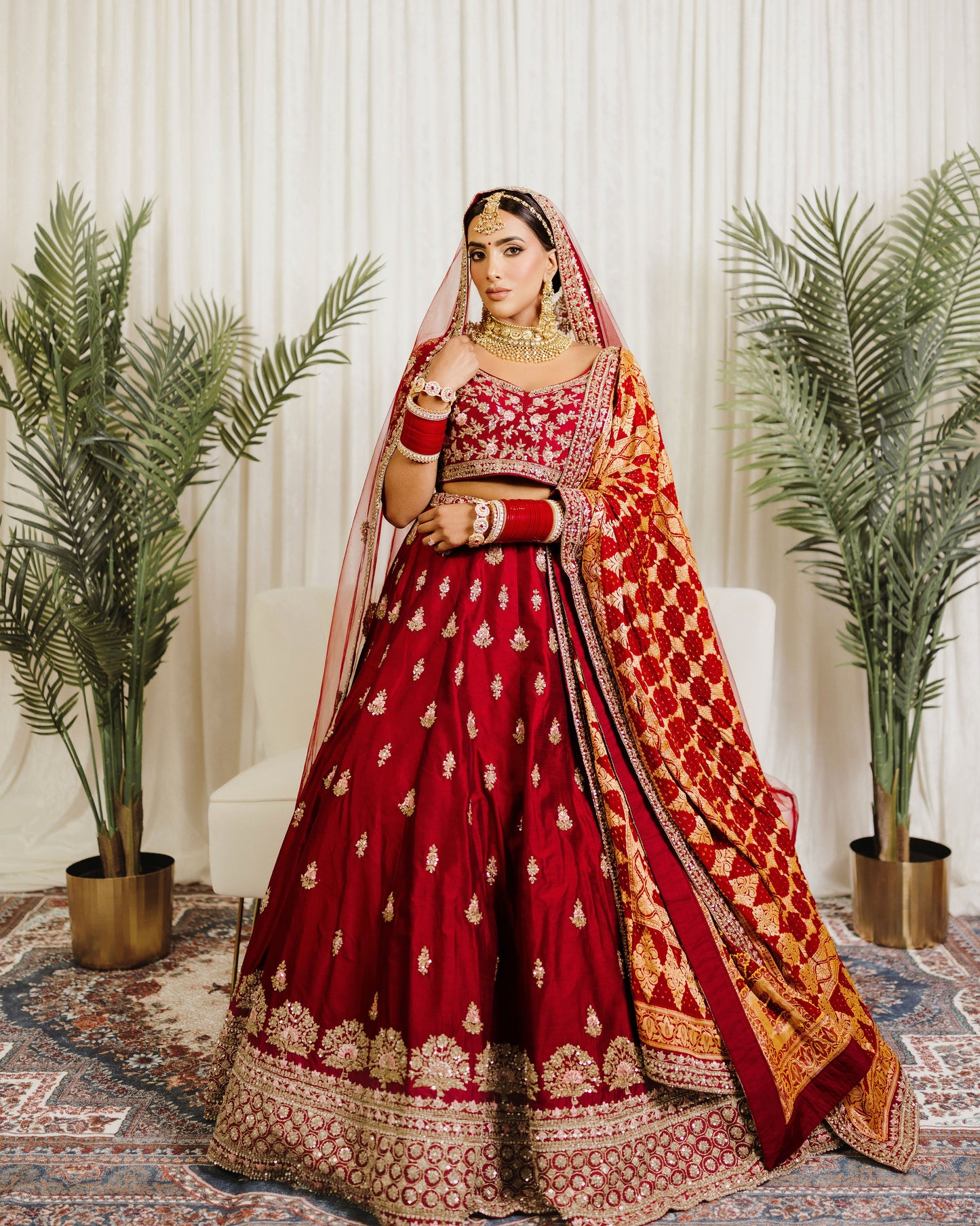 designer crimson red lehenga bridal outfit with two dupattas Wedding Wear USA