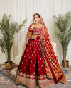 designer crimson red lehenga bridal outfit with two dupattas Wedding Wear USA