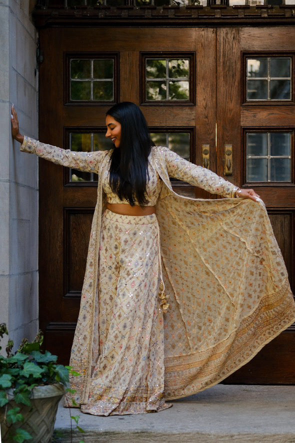 ivory gold sharara set with cape and blouse festive outfit USA