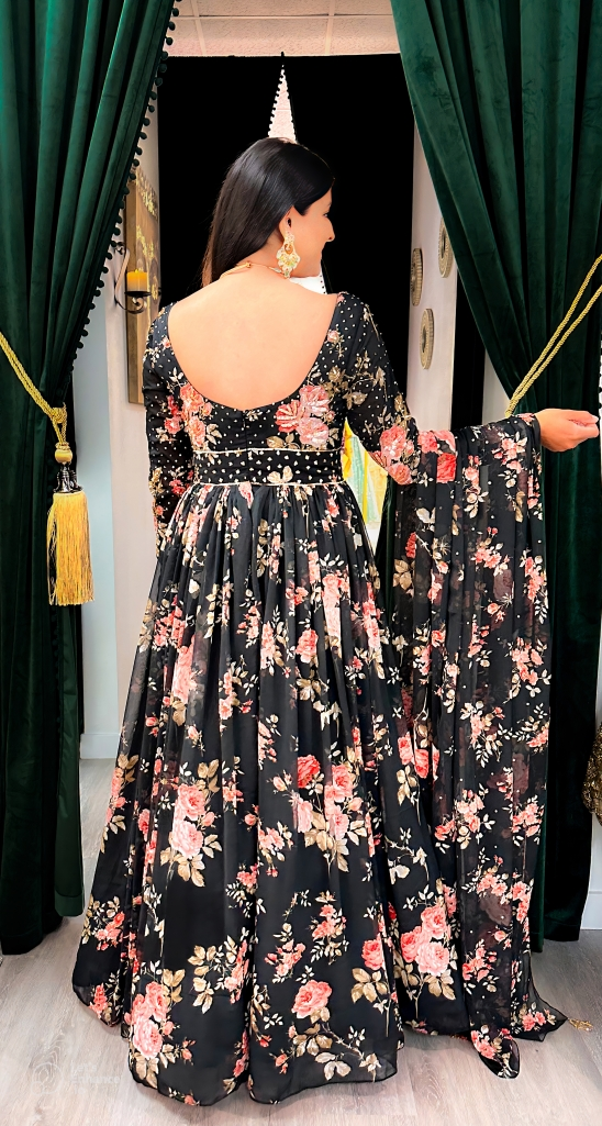 designer black floral indian outfit party wear USA