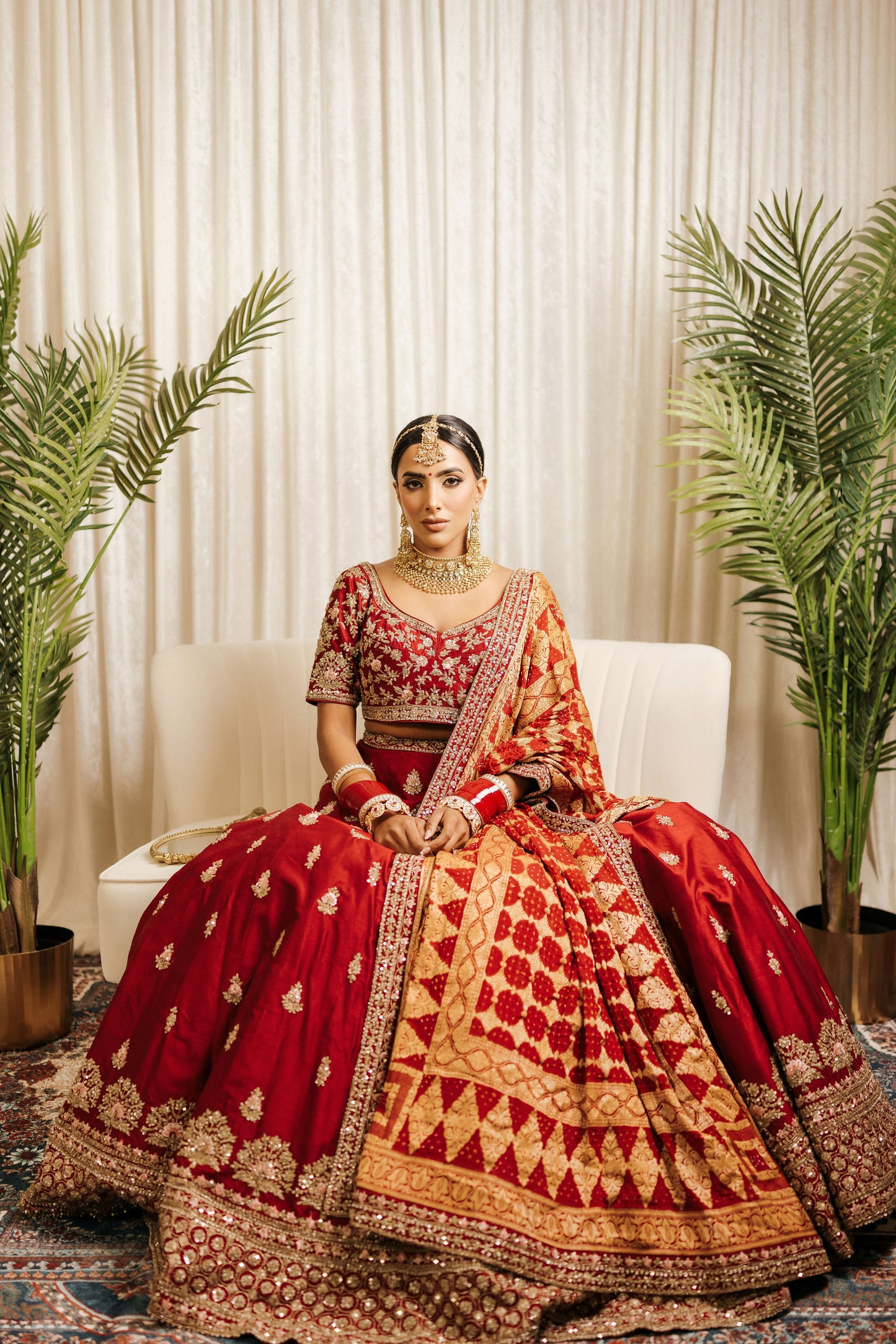 deep crimson red lehenga set with double dupatta wedding wear USA