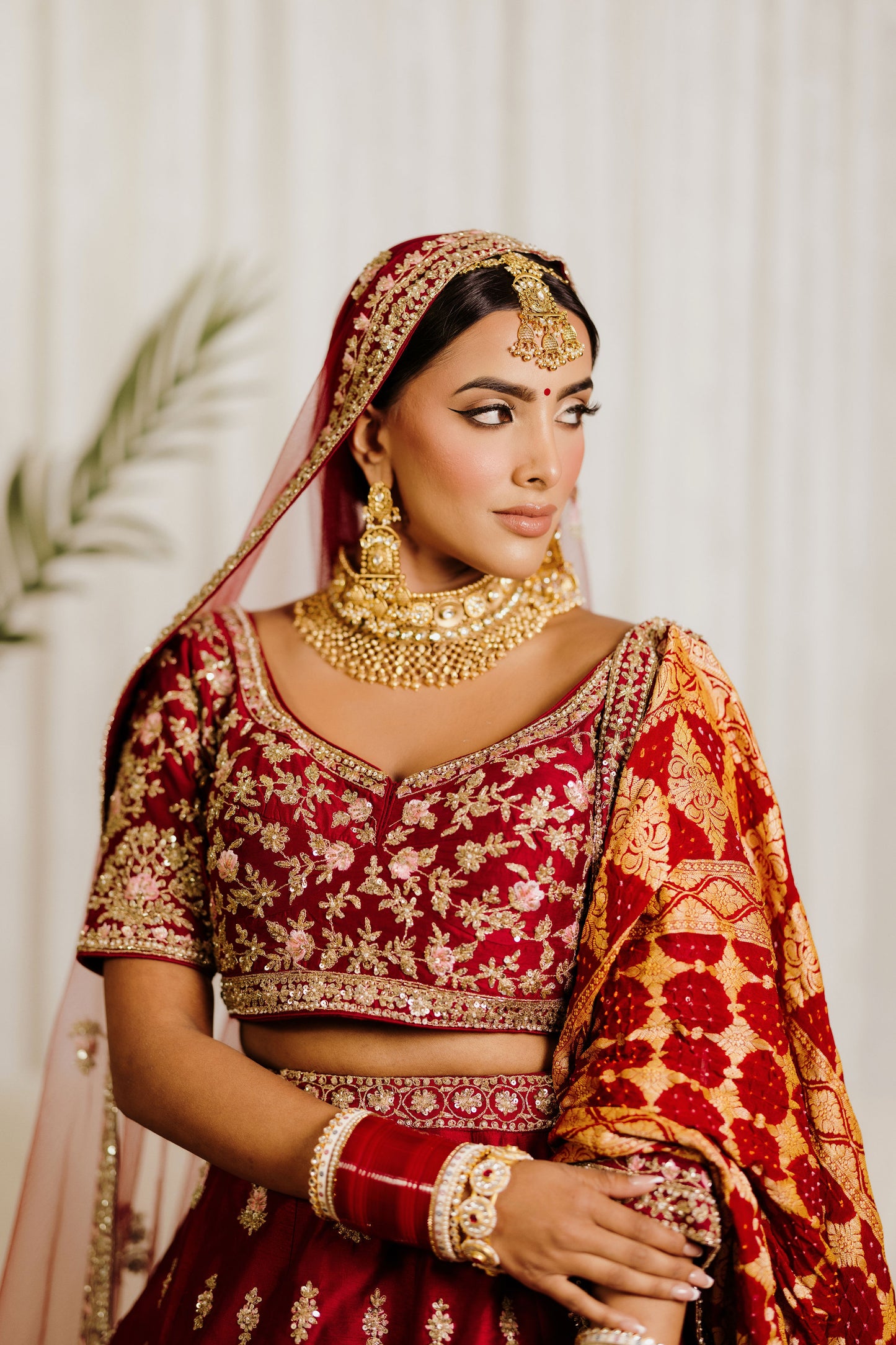 designer crimson red lehenga bridal outfit with two dupattas Wedding Wear USA