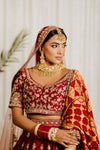 designer crimson red lehenga bridal outfit with two dupattas Wedding Wear USA