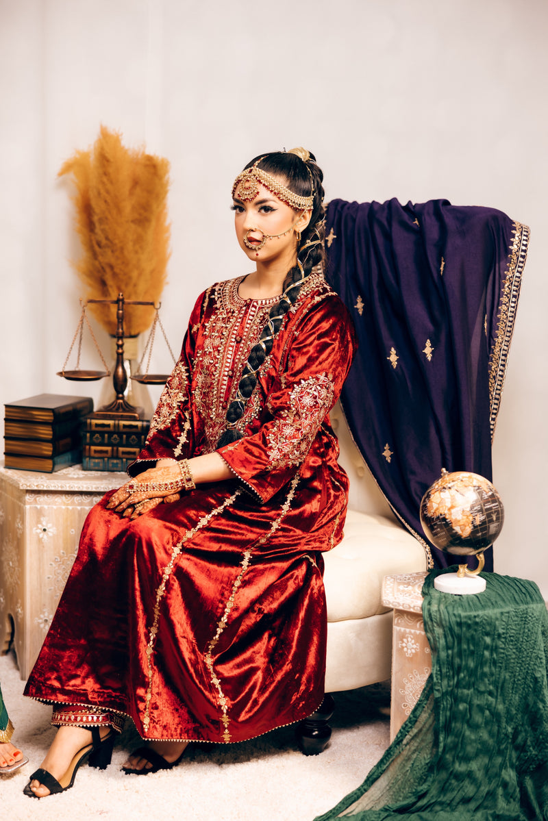 crimson red embroidered kurta set with dupatta festive wear USA
