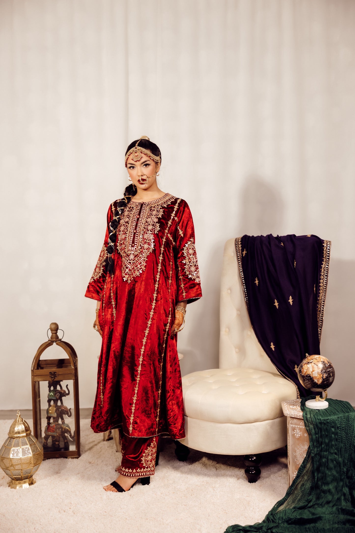 crimson kurta set with delicate embroidery festive wear USA