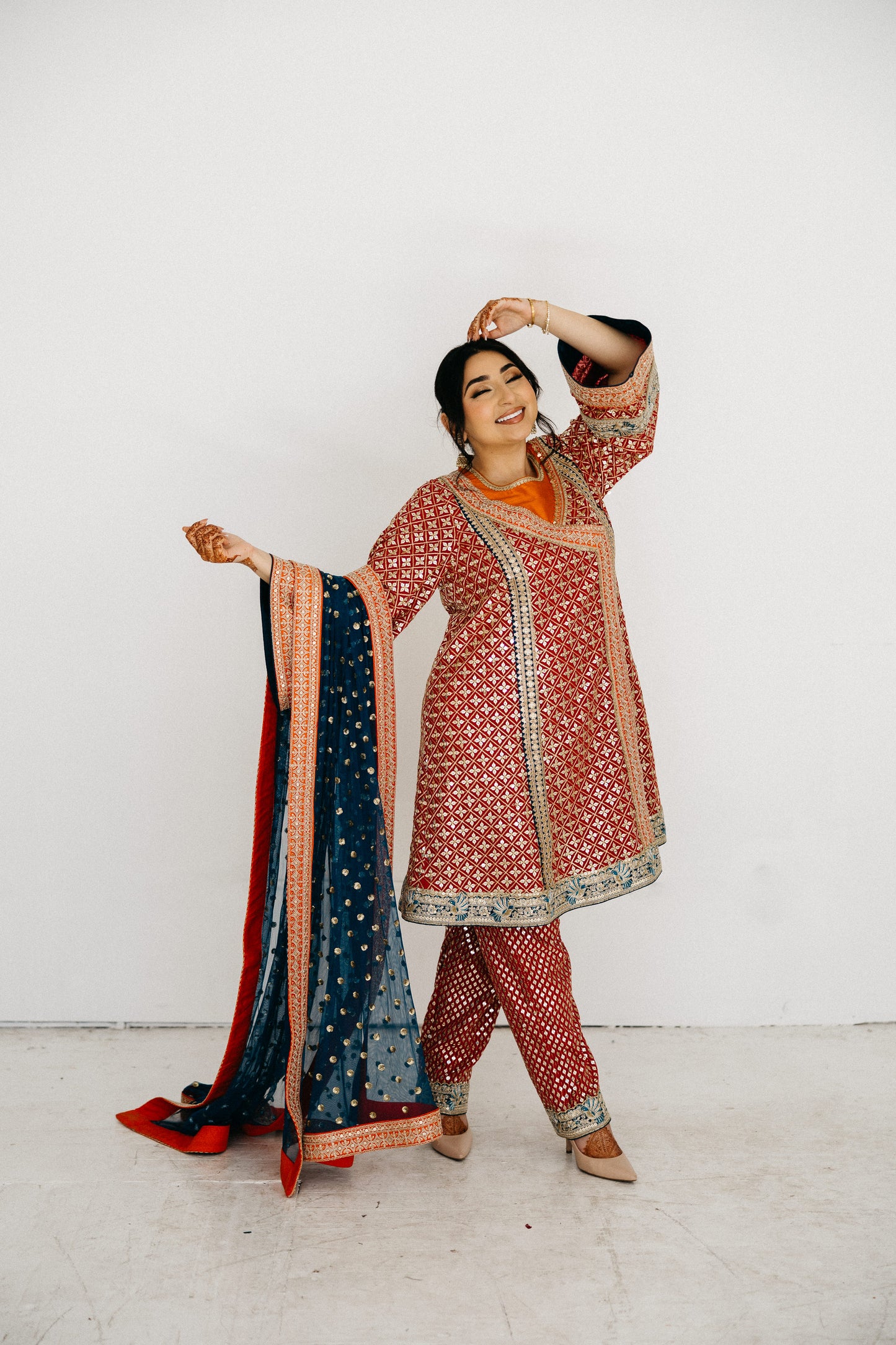 designer teal and crimson kurta outfit indian festive wear USA